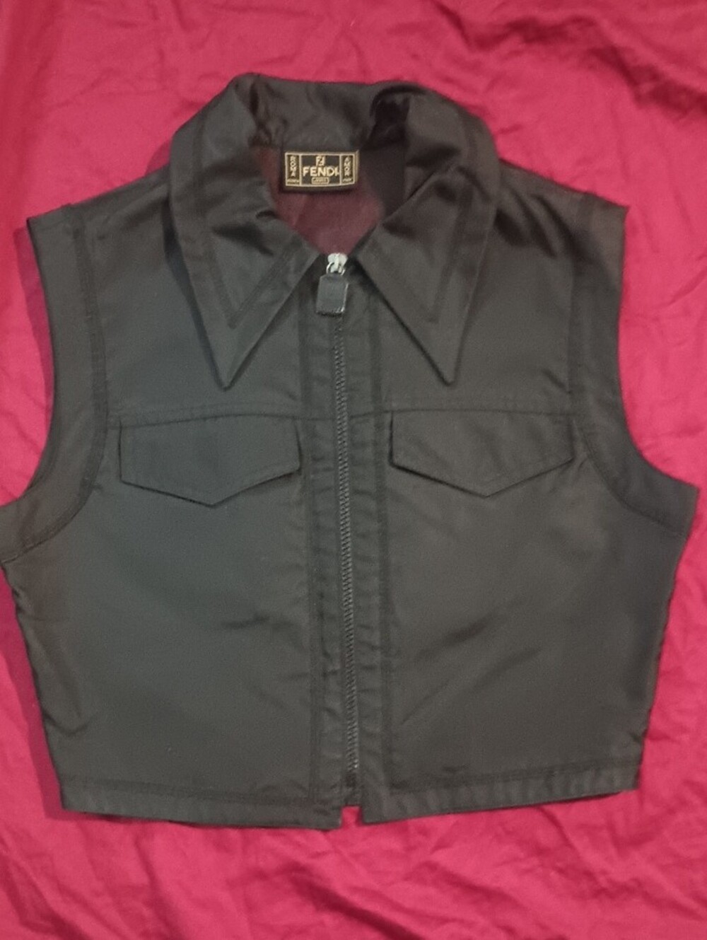 Vintage Fendi Black Prominent Logo Sheer Zip Up Mesh Vest Woman Size 2 Like New - Picture 8 of 16